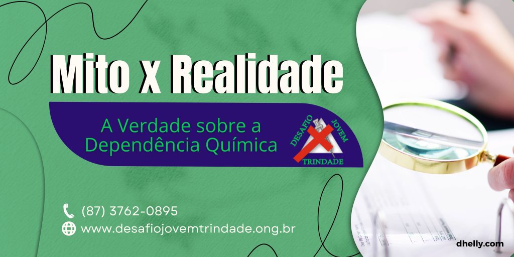 Imagem de uma lupa destacando informações corretas sobre dependência química.